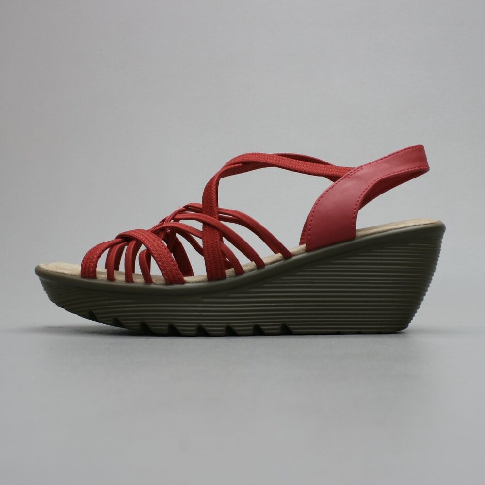 Skechers Ladies 8 Parallel-Crossed Wires Red Slingback Wedge Heels Sandals Shoes - Picture 3 of 10